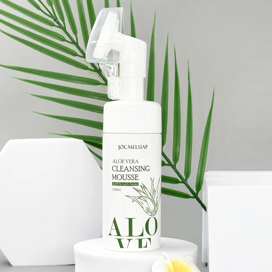 Organic Aloe Vera Cleansing Mousse Foaming Face Wash Facial Cleanser with Brush Natural Vegan Facial Cleaner