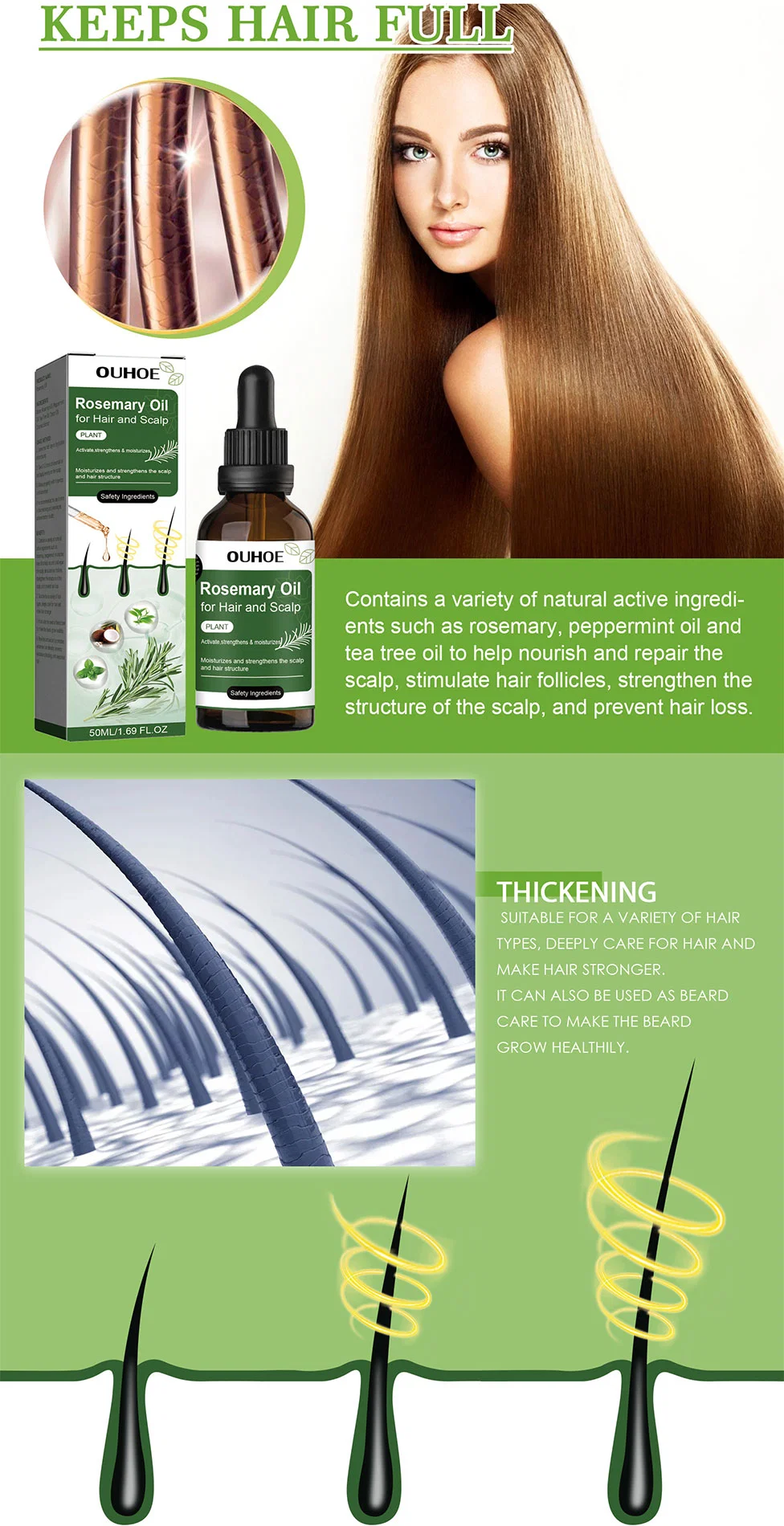 Best Selling Hair Growth Serum Rosemary Peppermint Oil and Tea Tree Oil Hair Growth Serum Treatment Hair