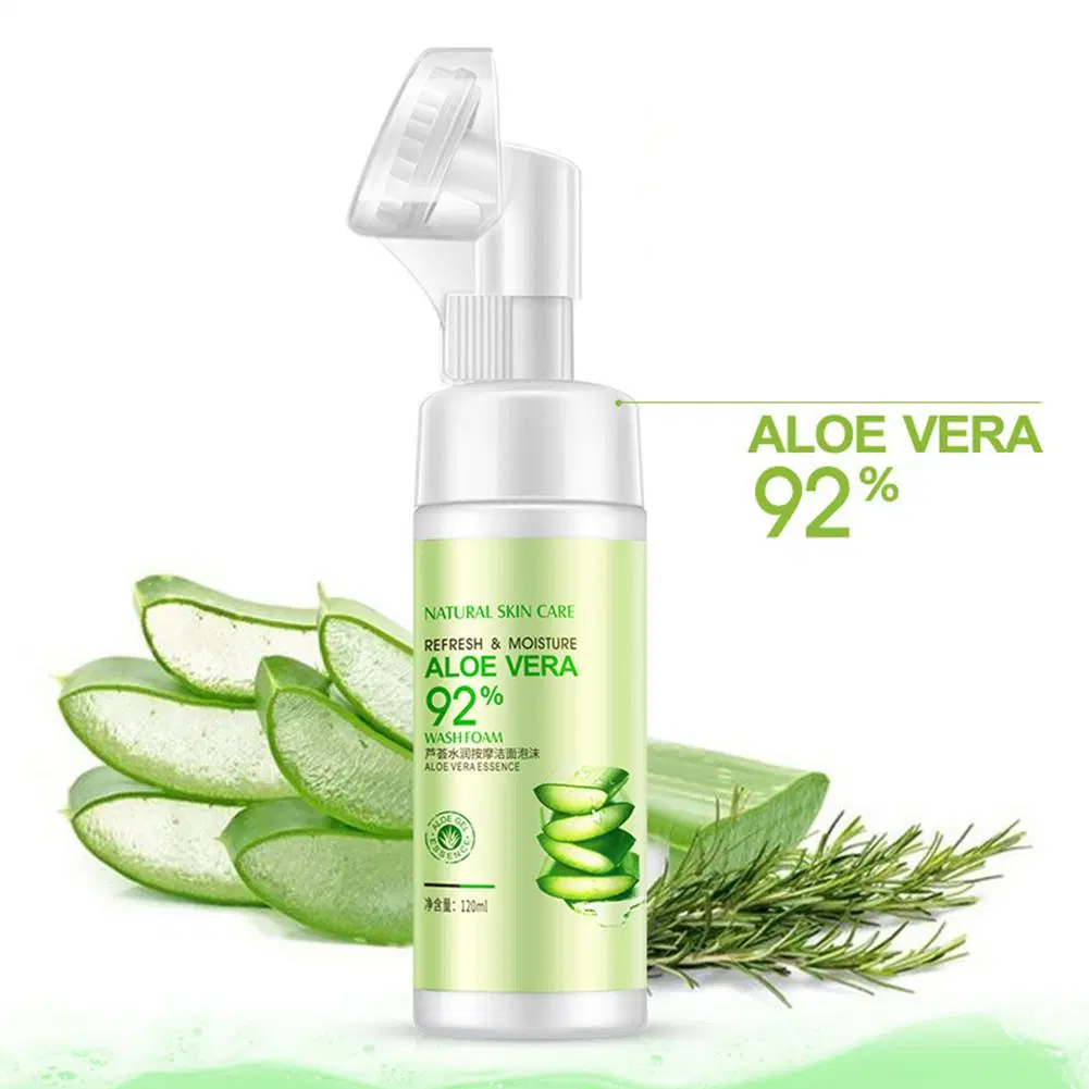 Vibrant Glamour Aloe Vera Moisturizing Foaming Face Cleanser Gentle Oil-Free Nourishing Whitening Beauty with Face Brush