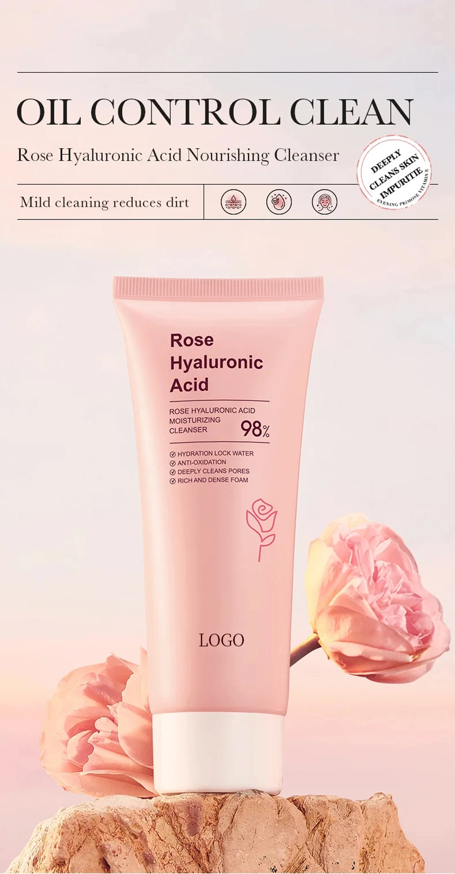 Di Tong OEM ODM Hyaluronic Acid Rose Deep Cleansing Facial Cleanser