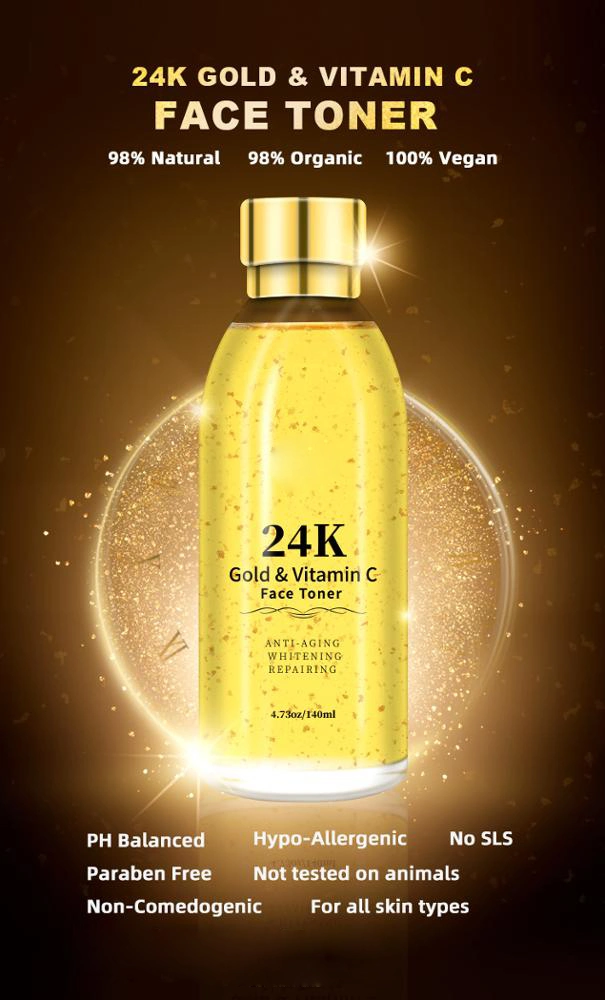 Wholesale Price Custom Logo 24K Gold Facial Collagen Anti-Aging Whitening Repairing Face Toner for All Skin Types