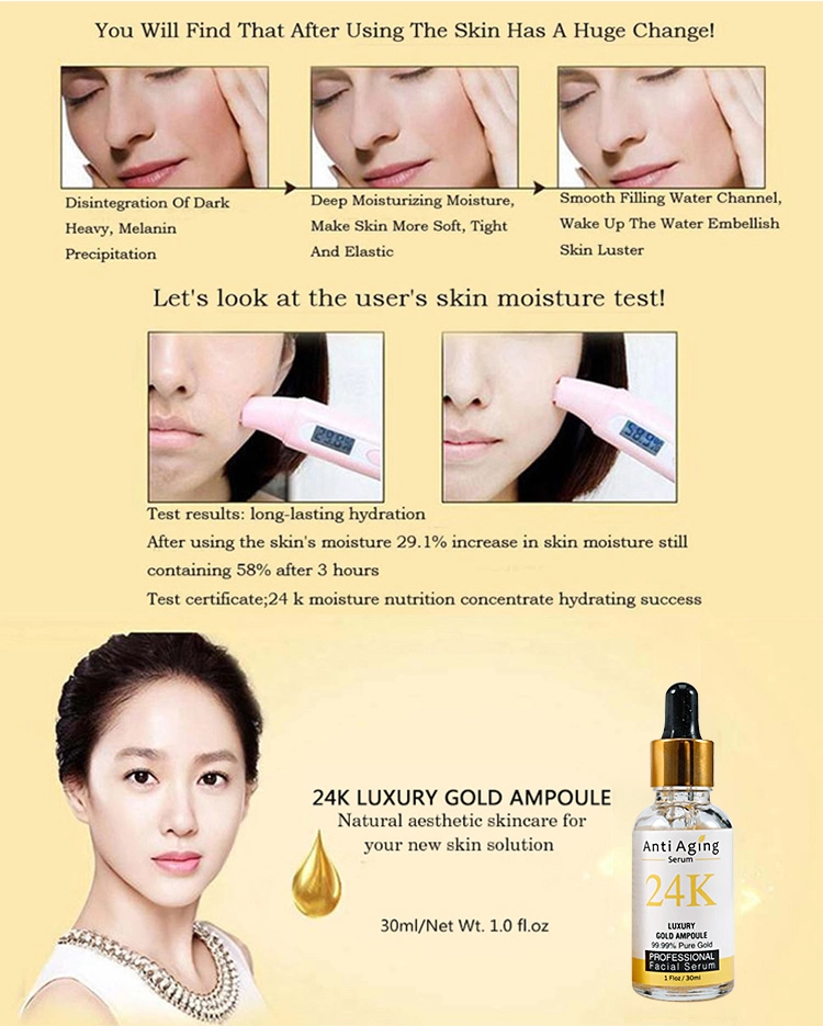 Private Label Luxury Facial Serum Moisturizing Firming Whitening Facial Essence Anti Aging Wrinkle 24K Gold Skin Care Face Serum