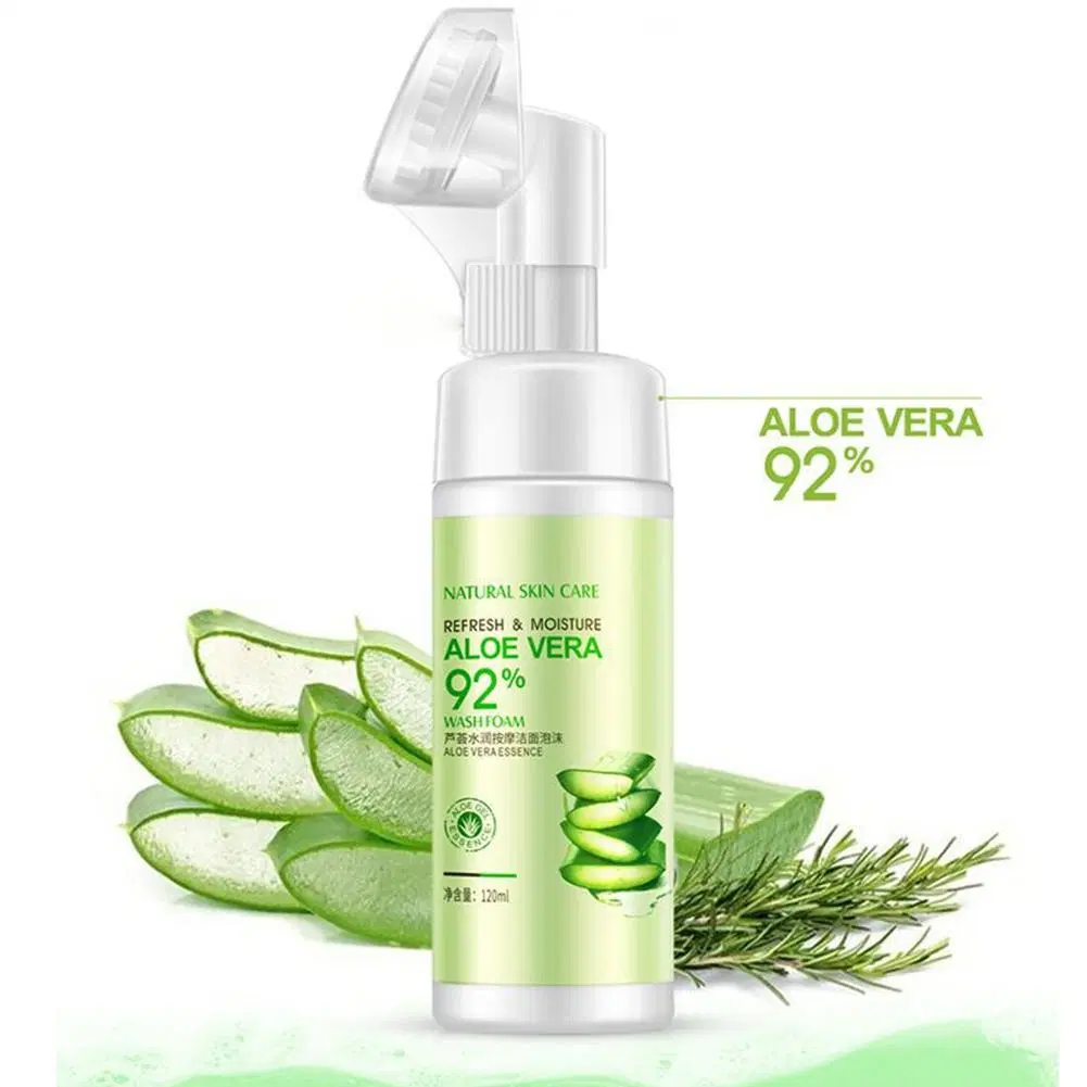 Vibrant Glamour Aloe Vera Moisturizing Foaming Face Cleanser Gentle Oil-Free Nourishing Whitening Beauty with Face Brush