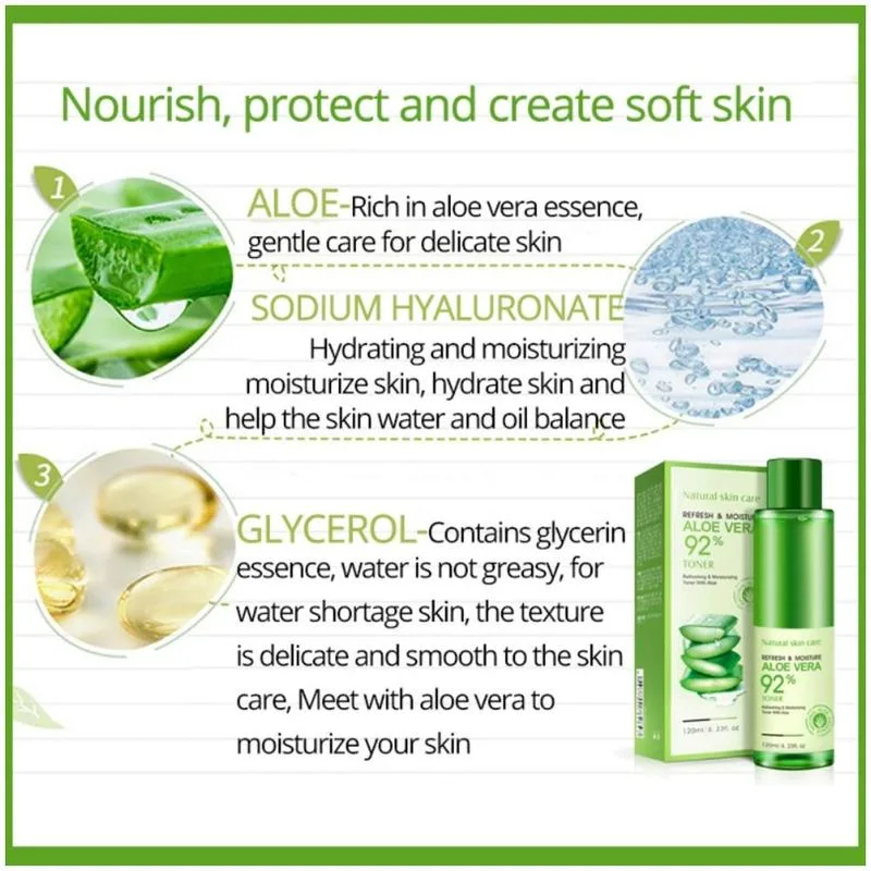 120ml Natural Face Toner Aloe Vera Gel Vc Skin Care Hydrating Moisturizing Vitamin C Lighten Pore Toner Korean Makeup