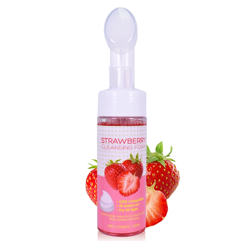 Pore Shrinking Silicone-Free Deep Cleansing Strawberry Facial Cleanser Foam for Face Wash