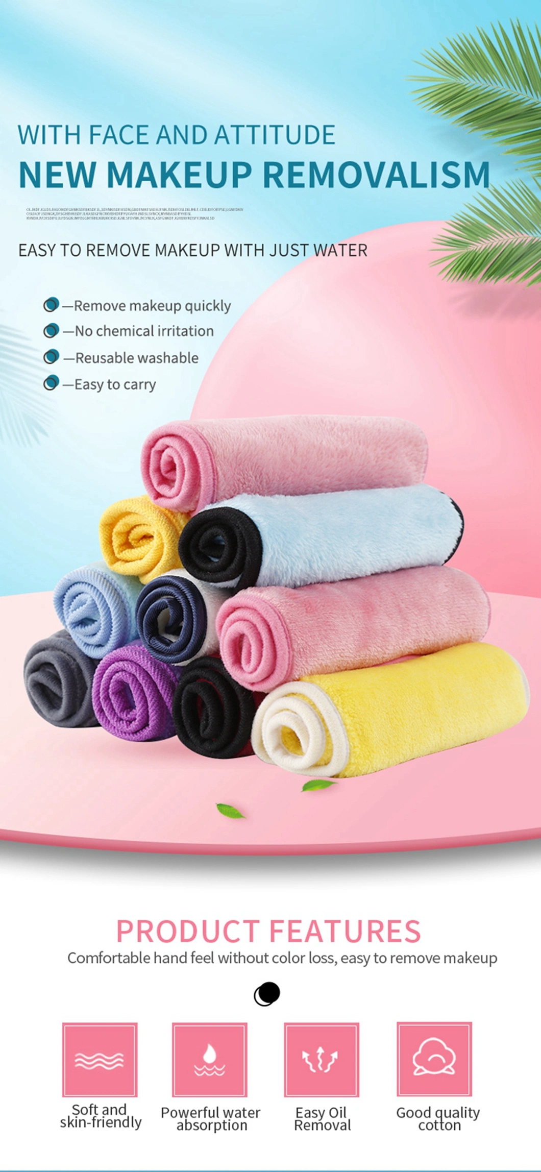 Hot Sale Make up Remover Cloth Reusable Make up Removal Cleaning Towel Water Only Microfiber Makeup Remover Pads