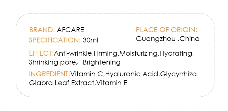 OEM Anti-Aging Skin Care 20% Vitamin C&E Hyaluronic Acid Serum Whitening 20% Vitamin C Serum for Face