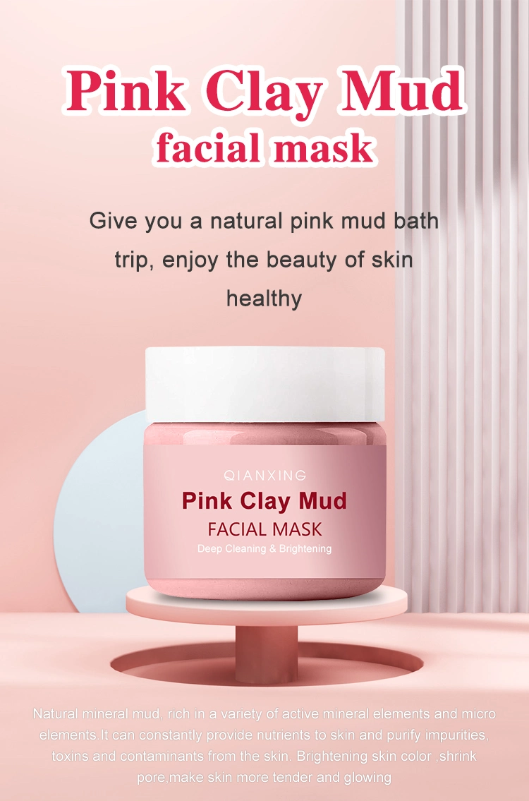 New Design Deep Cleansing Whitening Brightening Pink Clay Mud Facial Mask