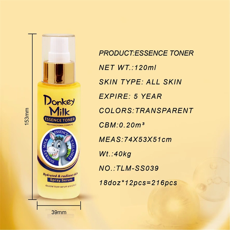 Tlm Supplier Custom Donkey Milk Radiant Essence Toner Hydrating Brightening Face Dark Spot Toner Collagen Serum Skin Toner Spray