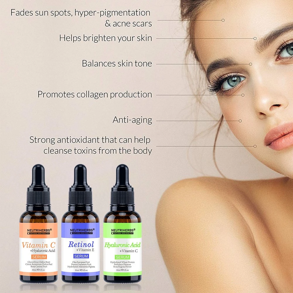 Small Quantity Accetable Neutriherbs Skin Care Serum Kit Repairing Retinol Serum+Anti Wrinkles Hyaluronic Acid Serum+Whitening and Brightening Vitamin C Serum