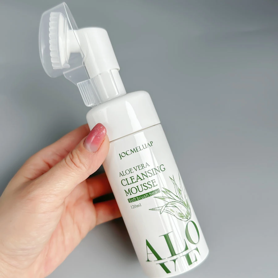 Organic Aloe Vera Cleansing Mousse Foaming Face Wash Facial Cleanser with Brush Natural Vegan Facial Cleaner