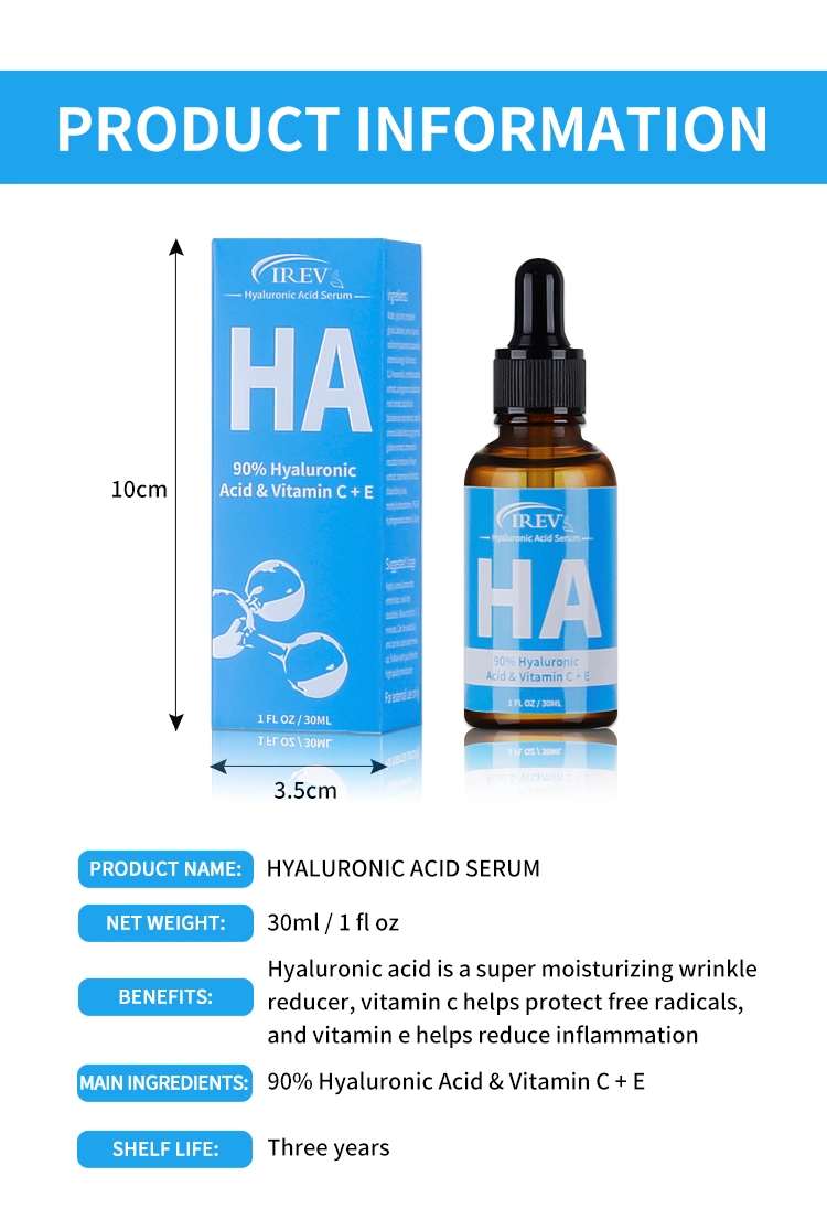 Private Label Beauty Smoothing Glowing Face Serum Deeply Hydrating Firming Vitamin C &amp; E 90% Hyaluronic Acid Skin Care Facial Serum