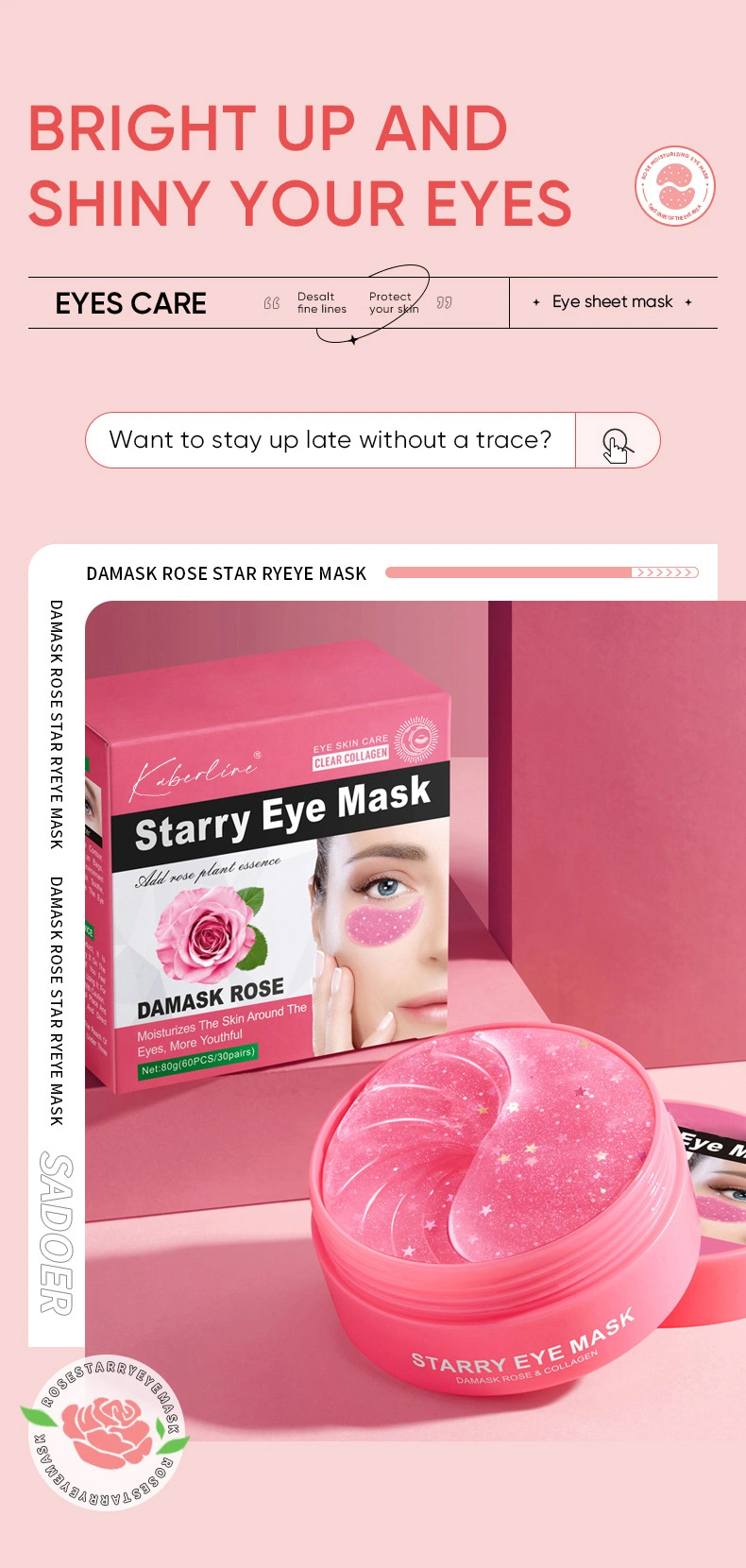 Private Label Collagen Bamboo Charcoal Rose Starry Sky Eye Patch Moisturize Anti Aging Skin Care Crystal Eye Mask