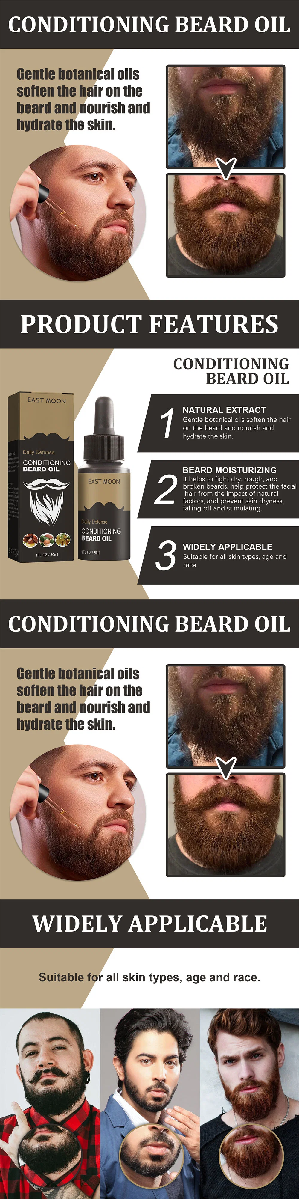 Factory Hot Sales Men&prime;s Beard Oil Strong and Tough Hair Moisturizing Soft Bright Beard Repair Fury Beard Care Oil