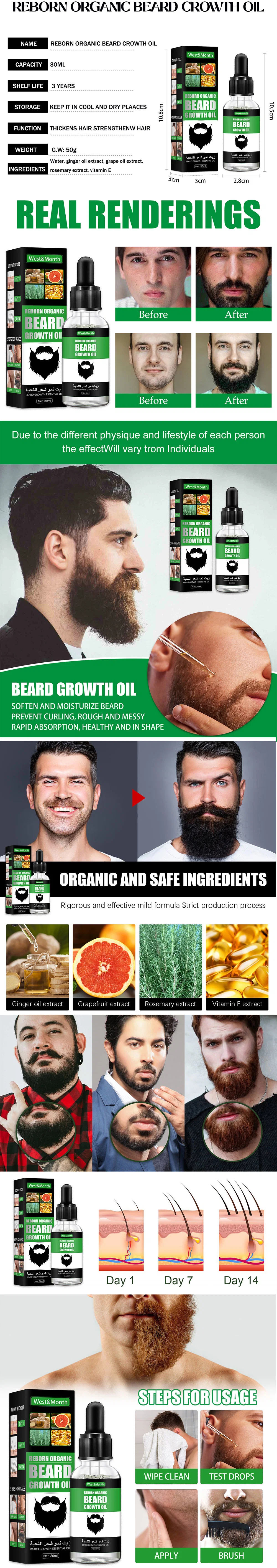 100%Naturally Powerful Full Thick Masculine Facial Hair Treatment Beard Growth Oil for Men