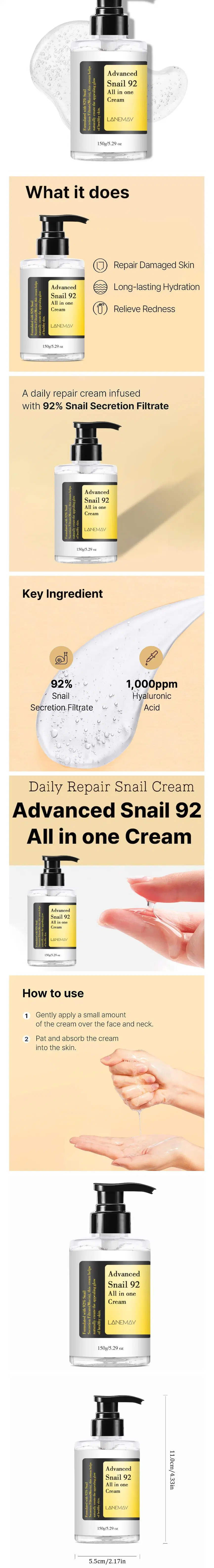 Online Wholesale Ready to Ship Korean Skincare OEM Snail Mucin 92% Serum Collagen Liquid Serum Original Moisturizes Reduces Fine Lines Face Skin Care Cream