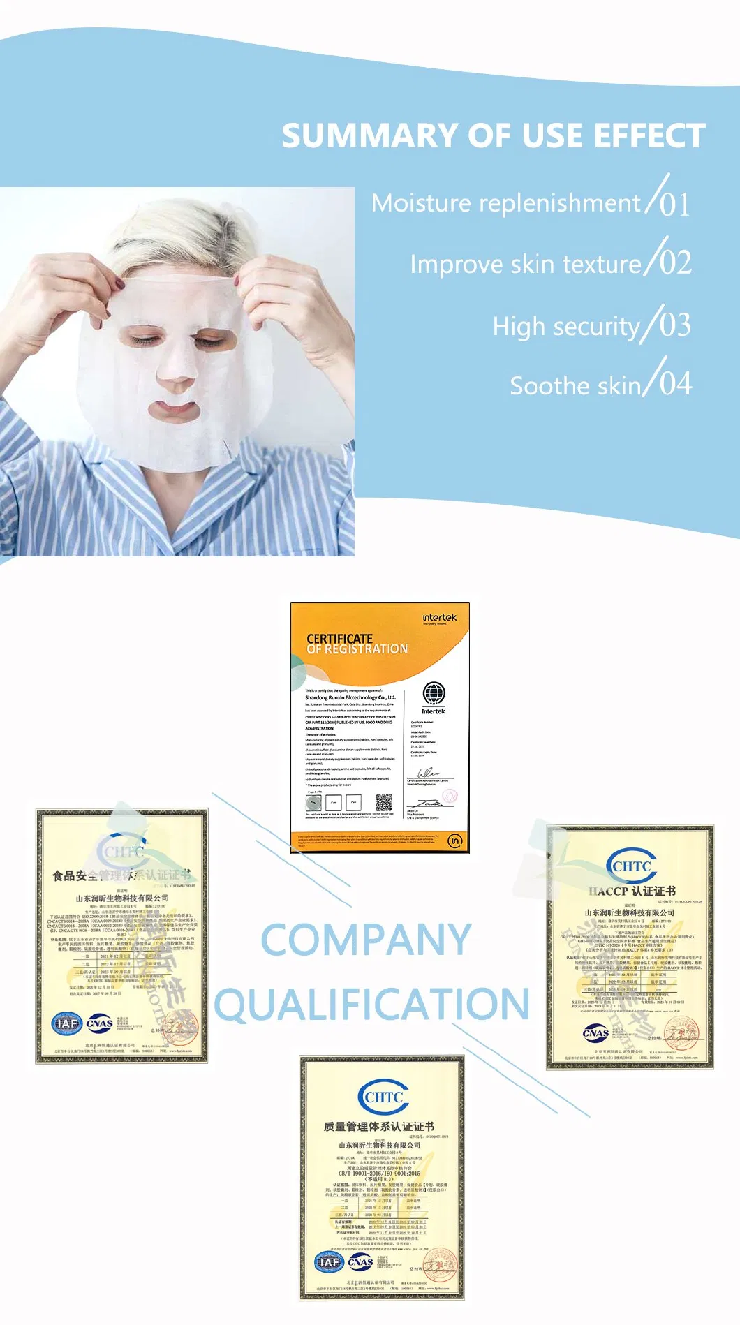 Custom Private Label Whitening Moisturizing Sheet Hyaluronic Acid Beauty Face Mask Skin Care Facial Mask