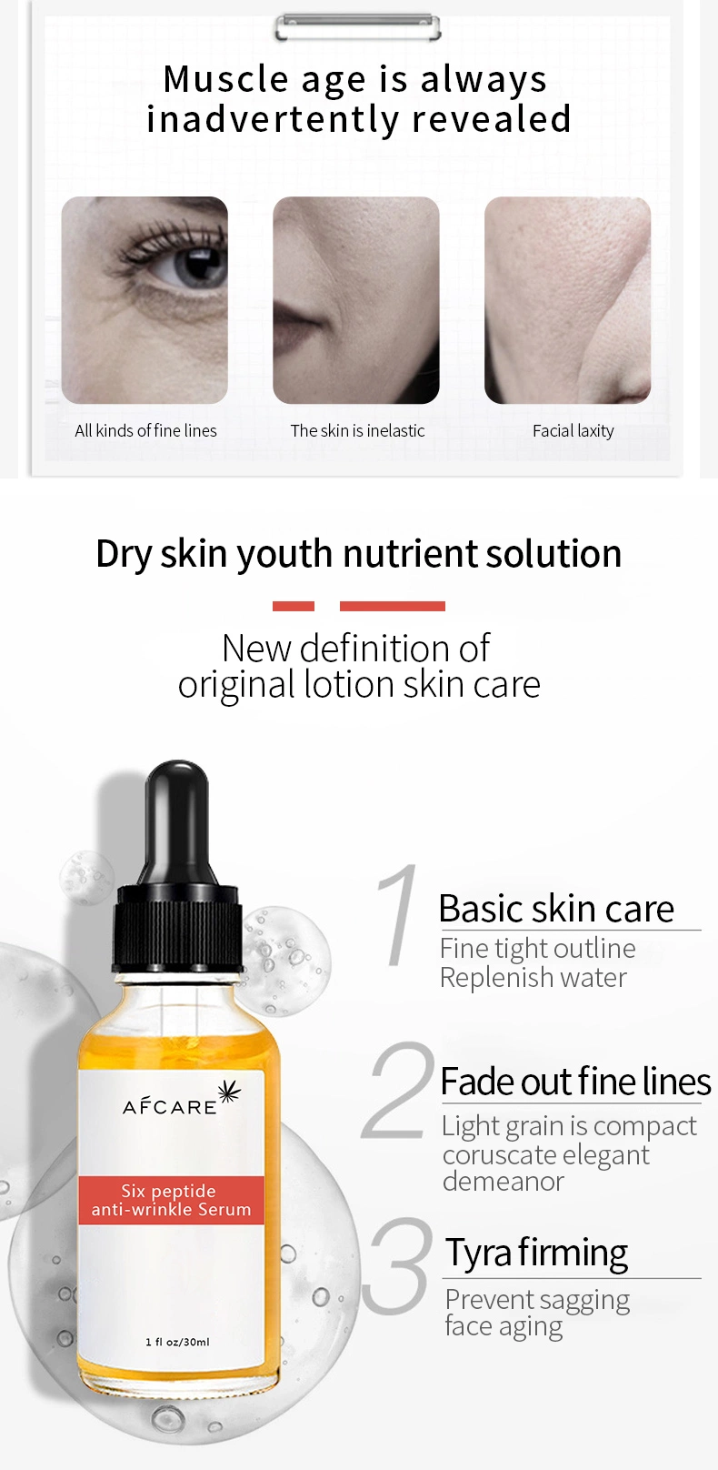 Factory Price Wholesale Pure Hexapeptide Brightening Anti Aging Hyaluronic Acid Serum for Skin Care