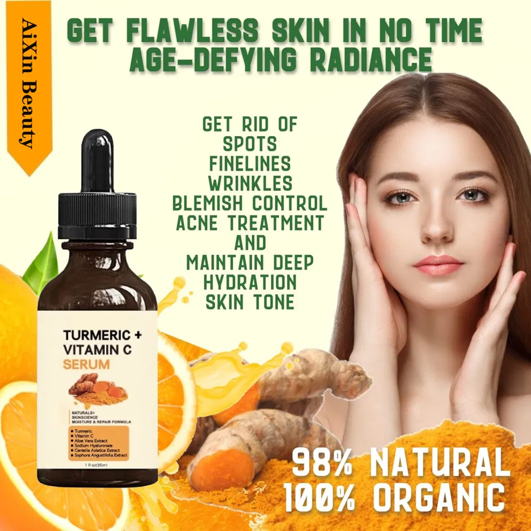 Aixin OEM Organic Turmeric Face Serum + Vitamin C, Acne Treatment, Clear Skin Toner, Hydrate Dull &amp; Dry Skin, Anti-Aging Facial Serum