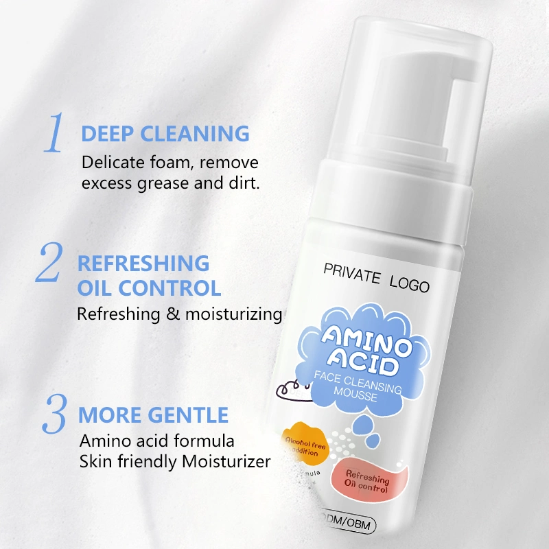 OEM/ODM Amino Acid Cleansing Brightening Exfoliating Mousse Foam Cleansing Remove Makeup Moisturizing Cleanser Face Wash