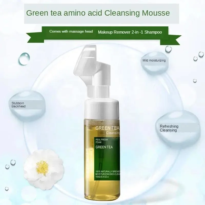 OEM/ODM Green Tea Amino Acid Cleansing Foam Deep Cleanser Facial Mousse Oil Control Face Wash