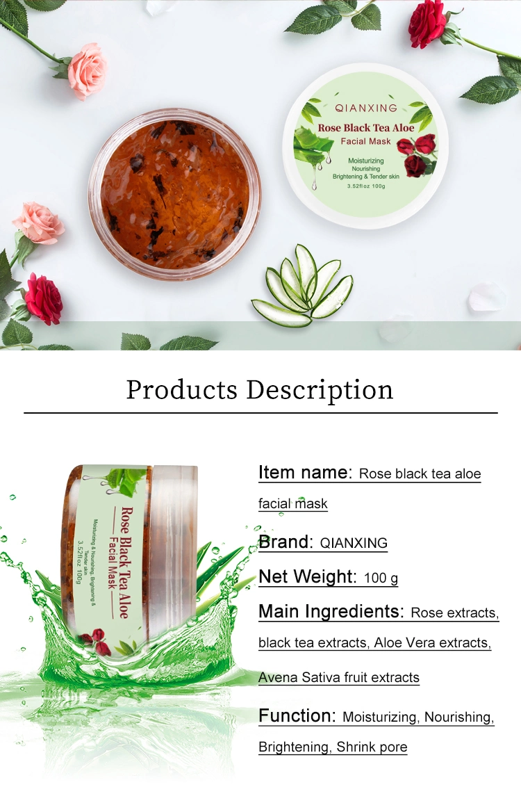 OEM/ODM Rose Black Tea Aloe Cleanser Hydrating Mud Facial Mask Tender Skin