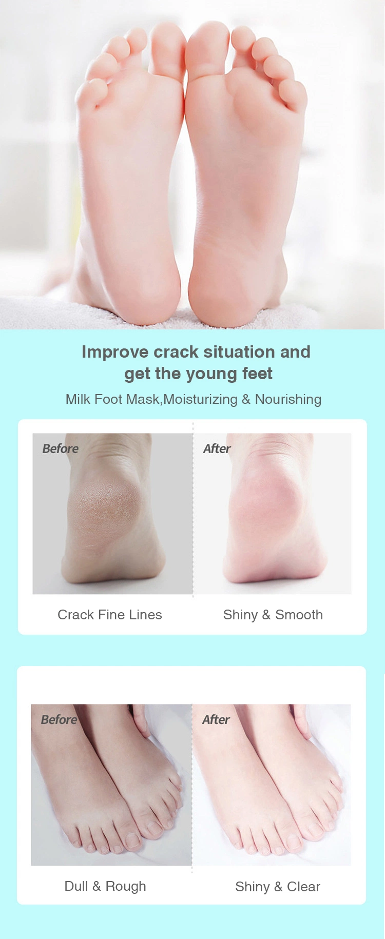 OEM Private Label Exfoliating Long Foot Mask Peeling Smooth Skin Lavender Care Feet Peel off Foot Masks 70cm