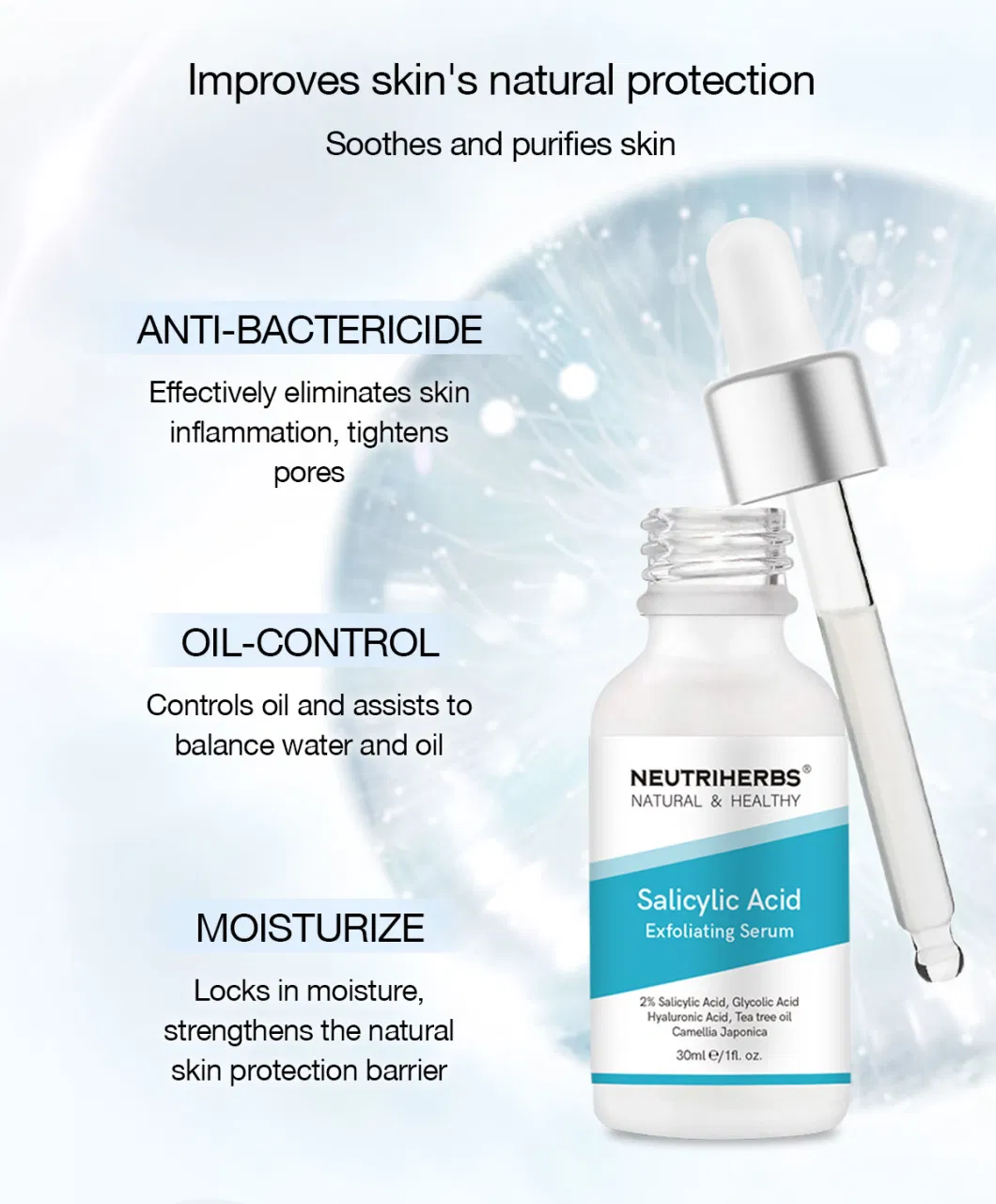 Hydrating Organic Hyaluronic Acid &amp; Salicylic Acid Hyperpigmentation Face Serum