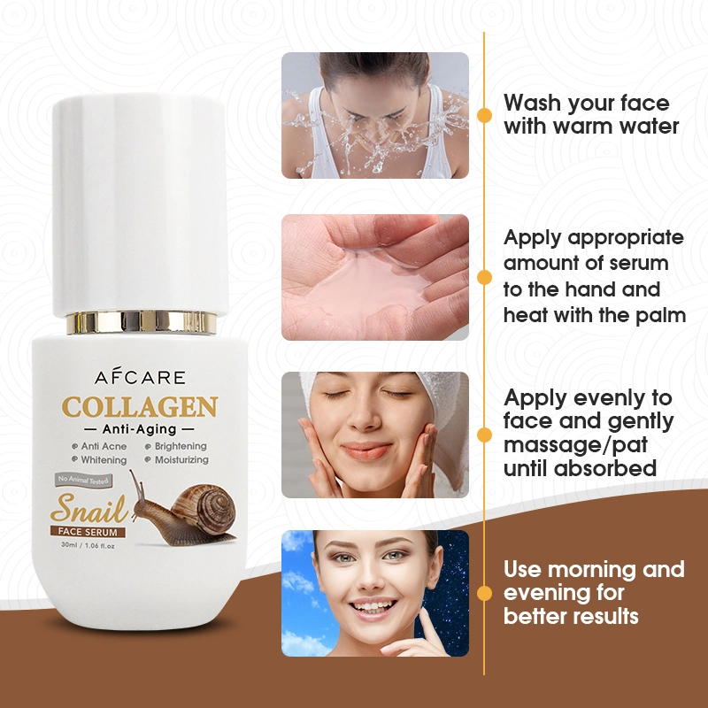 Private Label Collagen Anti-Aging Whitening Brightening Moisturizing Snail Face Serum