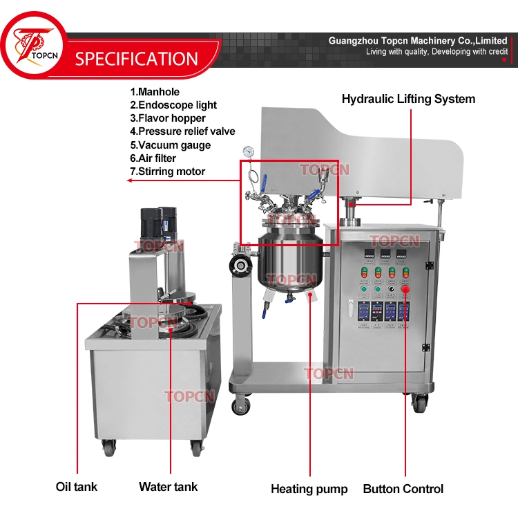 Mini Capacity Vacuum Hydraulic Lifting Laboratory Mixer Emulsifier Machine