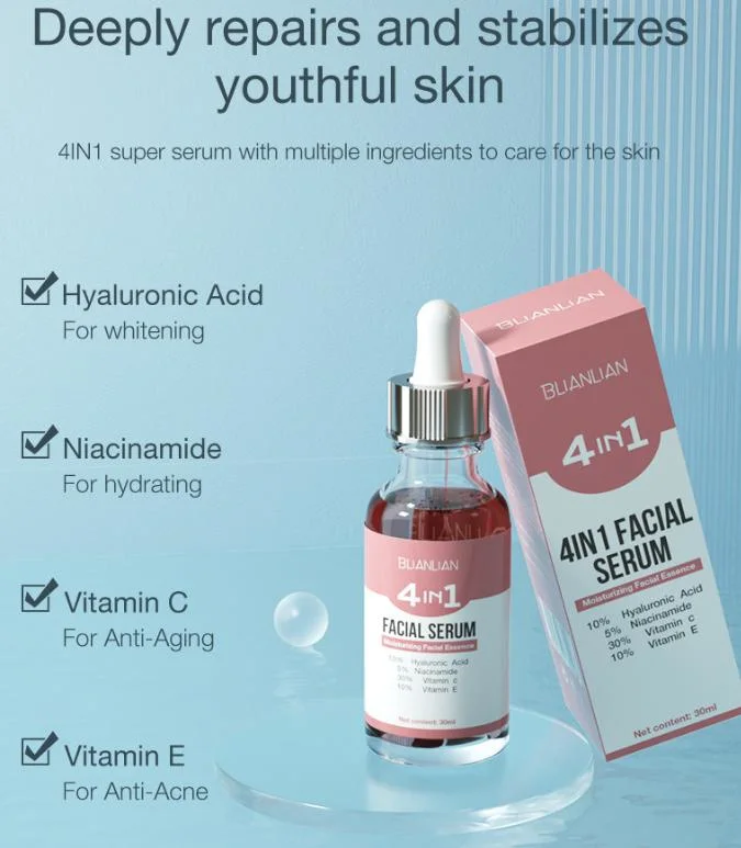 Online Wholesale in Stock Korean Skincare Anti Aging Hyaluronic Acid Niacinamide Vitamin C E Skin Care Face Serum Facial Whitening 4 in 1 Serum