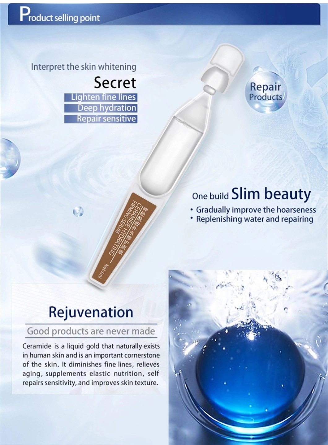 OEM/ODM Cosmetic Ceramide Face Serum for Whitening Skin