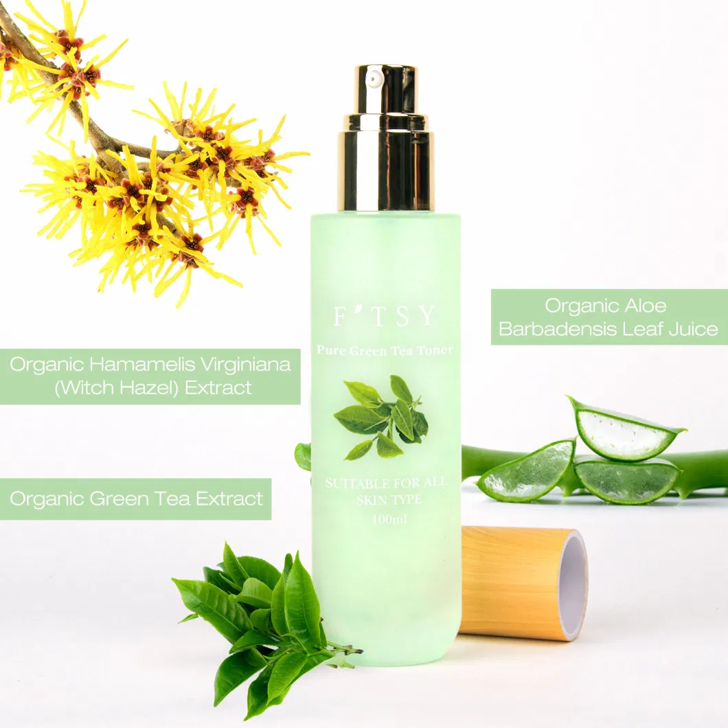 Custom Logo Organic Aha Smoothing Acne Reduce Brightening Green Tea Face Toner