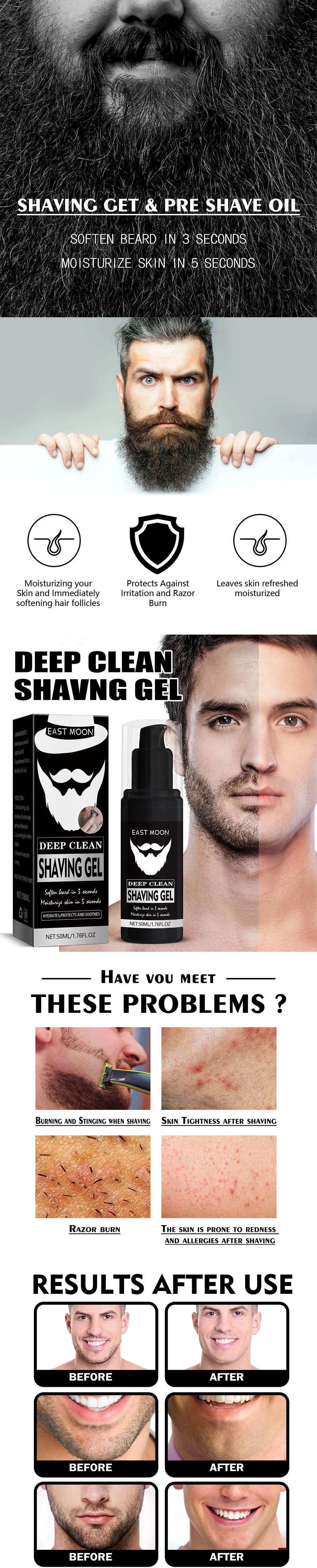 OEM Factory Private Label Natural Beard Deep Cleansing Shave Gel Gentle 50ml Refreshing Softening Beard Gel for Man