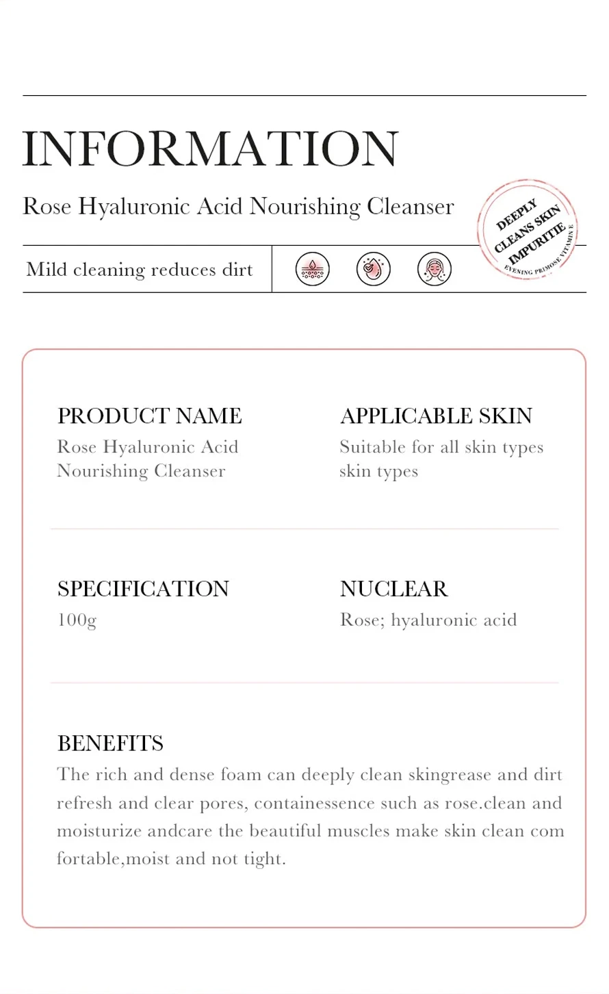 Di Tong OEM ODM Hyaluronic Acid Rose Deep Cleansing Facial Cleanser