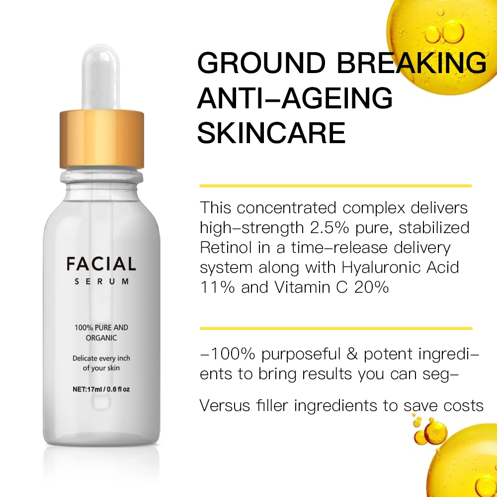 OEM ODM Private Label Brightening Firming Skin Care Anti-Aging Essence Natural Anti Wrinkles Reduce Face Fine Lines Retinol Facial Serum