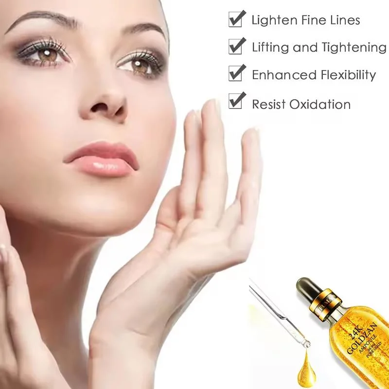 OEM ODM Facial Collagen Moisturizing Essence Lift Firming Anti-Aging Anti-Wrinkles Whitening Face Skin Care 24K Gold Serum