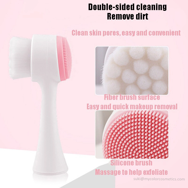 Facial Massager Brush Silicone Double-Sided Face Cleansing Brush with Jade Roller Skin Care Vibration Facial Massage Set