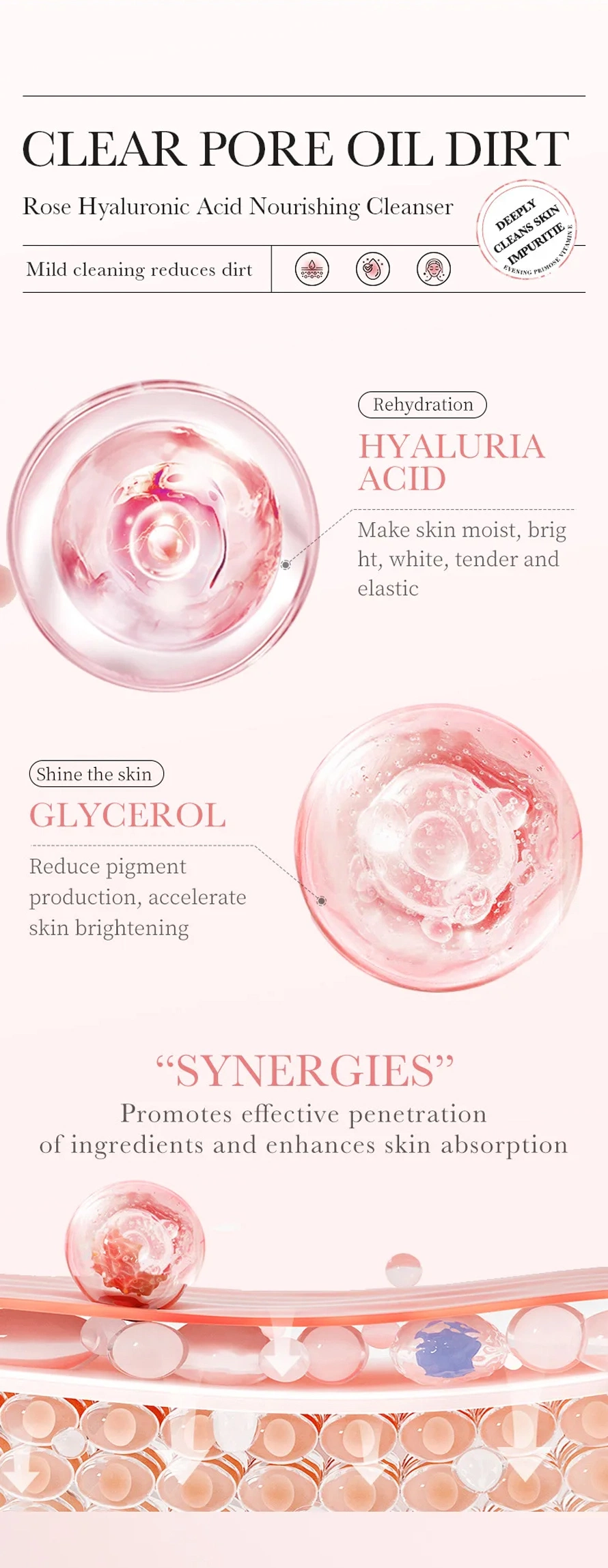 Di Tong OEM ODM Hyaluronic Acid Rose Deep Cleansing Facial Cleanser