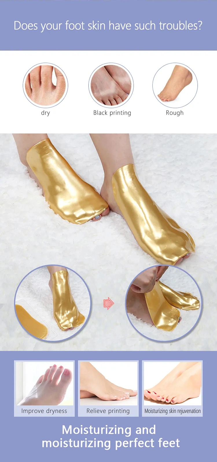 Wholesale Glycerin Pad Disposable Hydrogel Collagen 24K Gold Foot Mask