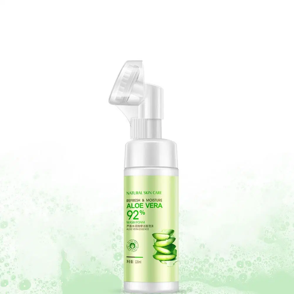 Vibrant Glamour Aloe Vera Moisturizing Foaming Face Cleanser Gentle Oil-Free Nourishing Whitening Beauty with Face Brush