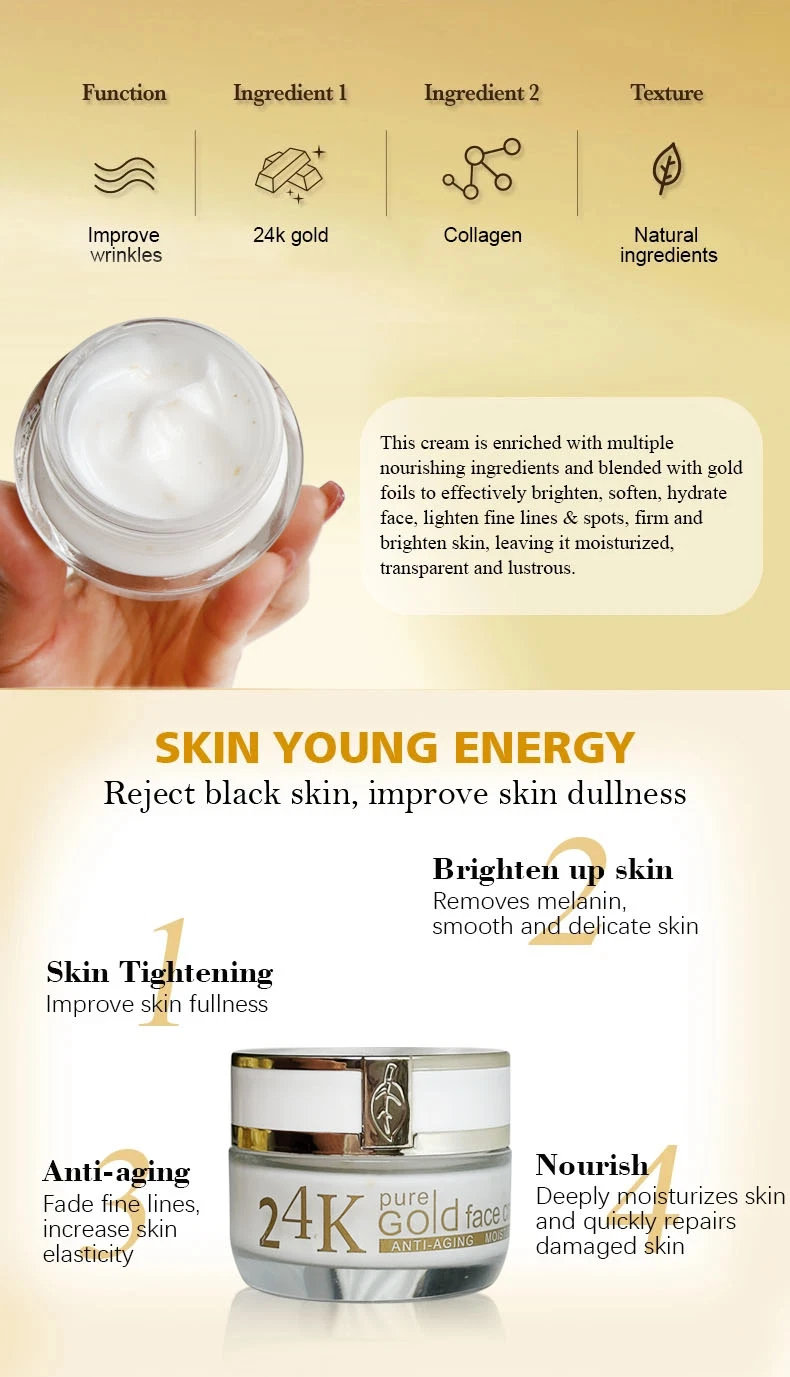 Wholesale OEM/ODM 24K Gold Brightening Lightening Rejuvenating Skincare Anti-Aging Face Cream