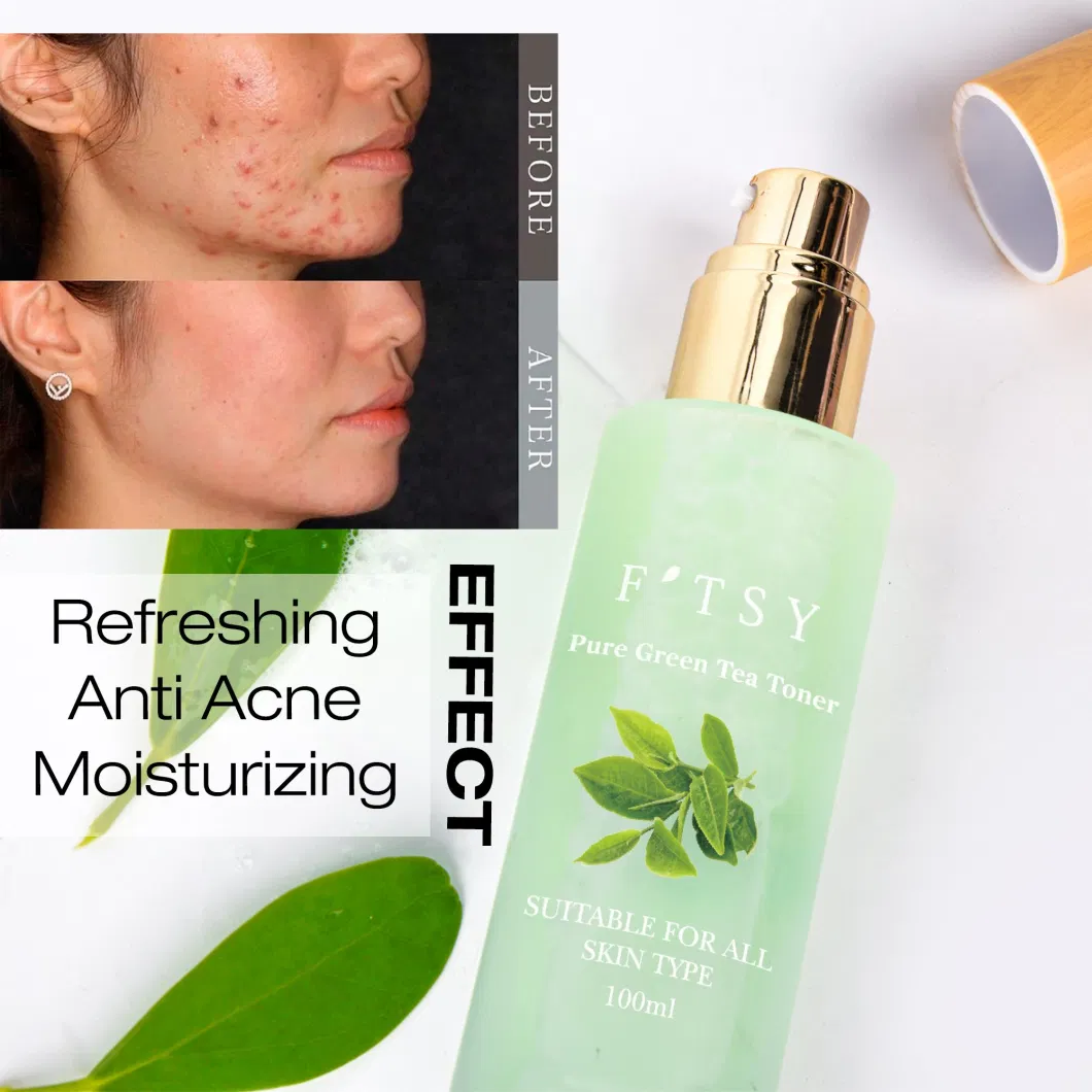 Custom Logo Organic Aha Smoothing Acne Reduce Brightening Green Tea Face Toner