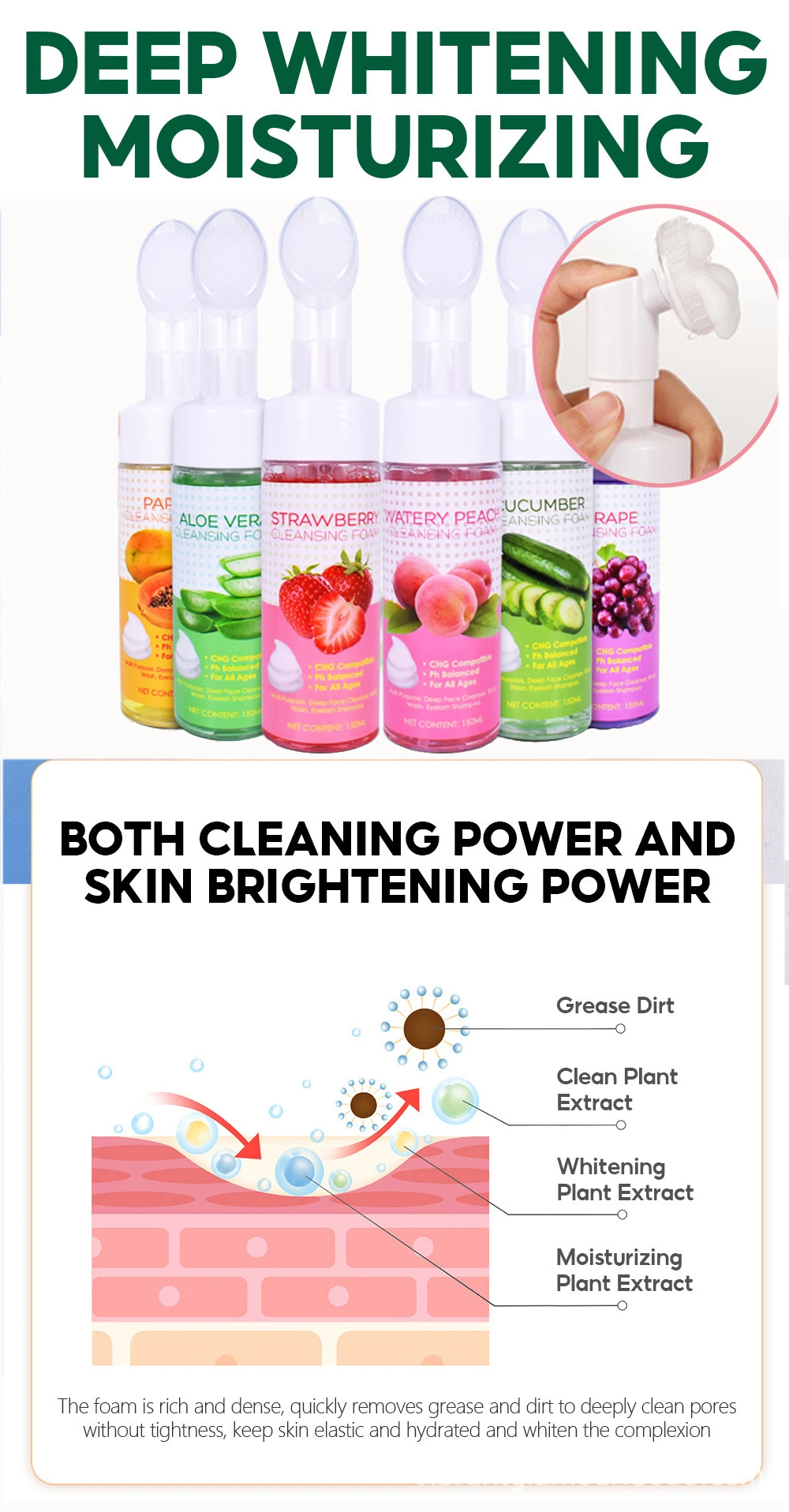 Skin Care Collagen Cleaning Pores Foam Aloe Vera Tea Tree Peach Facial Clean Whitening Mousse Vitamin C Facial Cleanser