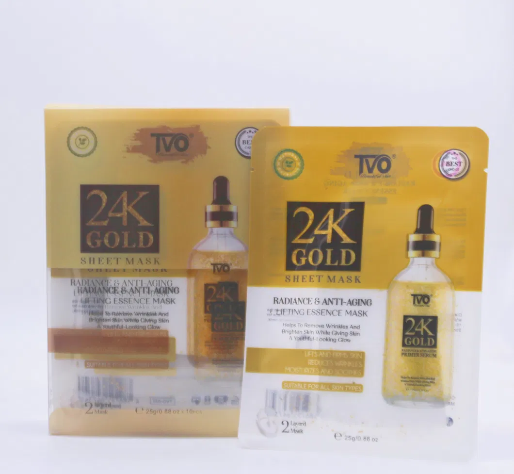 Tvo Wholesale OEM ODM Zozu Anti Aging Face Sheet 24K Gold Collagen Organic Sheet Mask