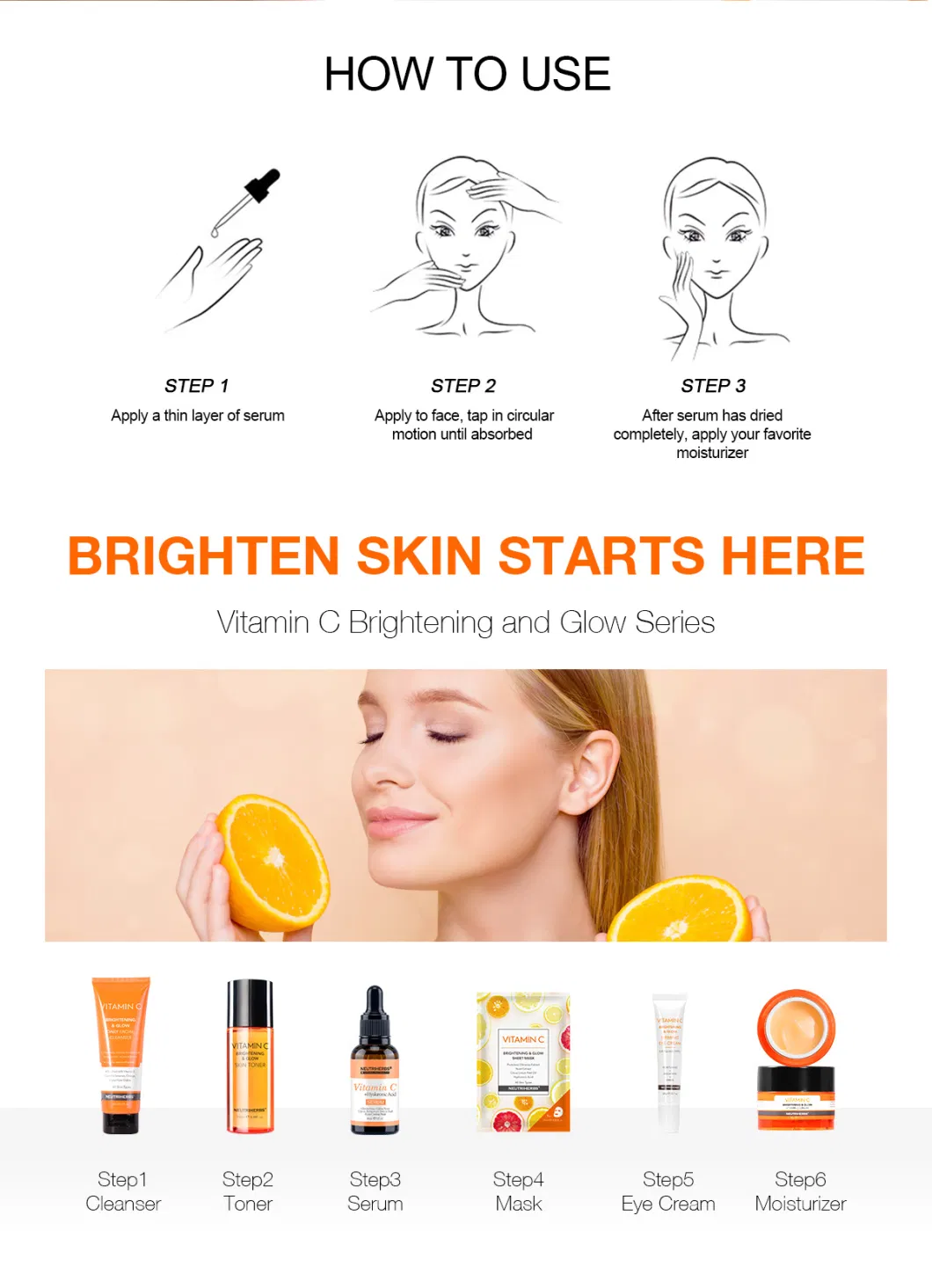 Private Label Cosmetics Skin Care Brightening Lightening Whitening Vitamin C Face Serum