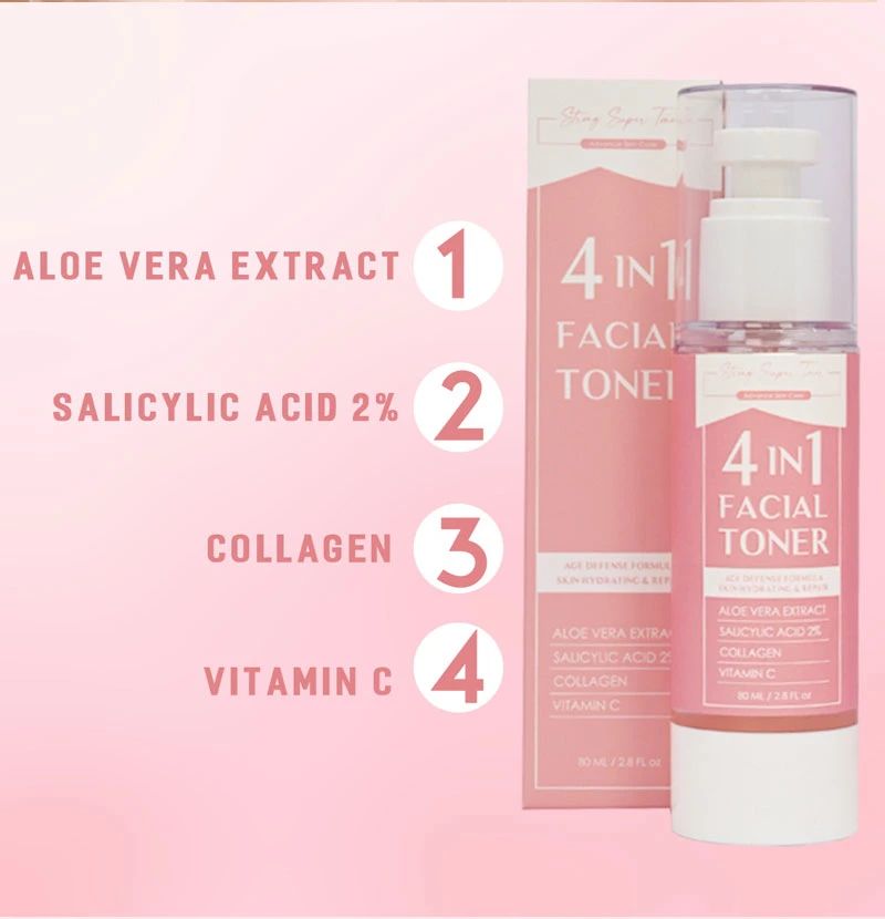 Aixin Private Label 80ml Moisturizing Soothing Clear Pores Brightening Skin Salicylic Acid Vitamin C Collagen 4 in 1 Face Toner