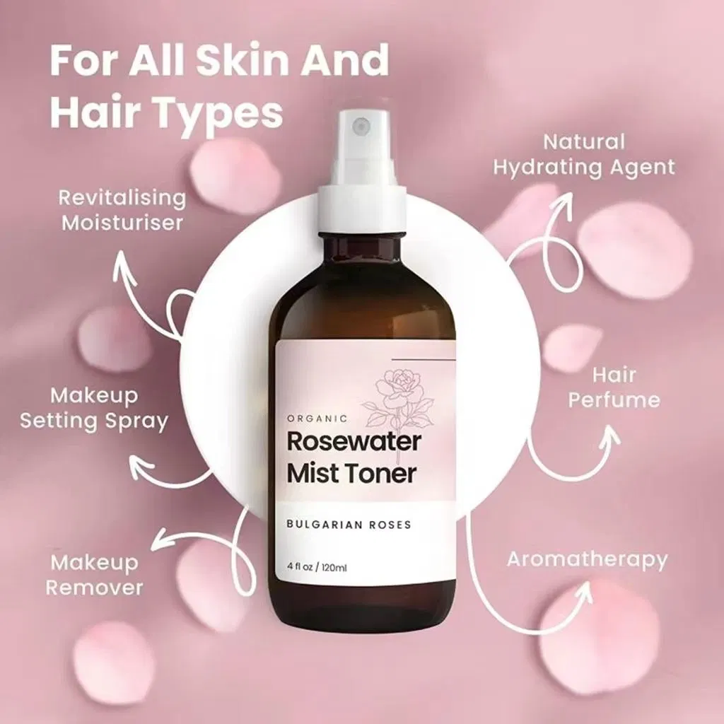 Natural Organic Whitening Rose Water Skin Care Toner Glow Essence with Niacinamide Hydrating Face Toner for All Skin