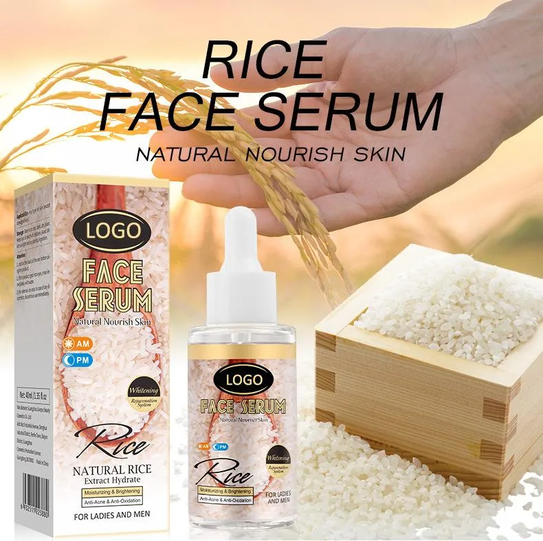 Wholesale Natural Vegan Skin Care Face Moisturizing Anti Aging Anti Age Refine Wrinkles Whitening Rice Serum for Face