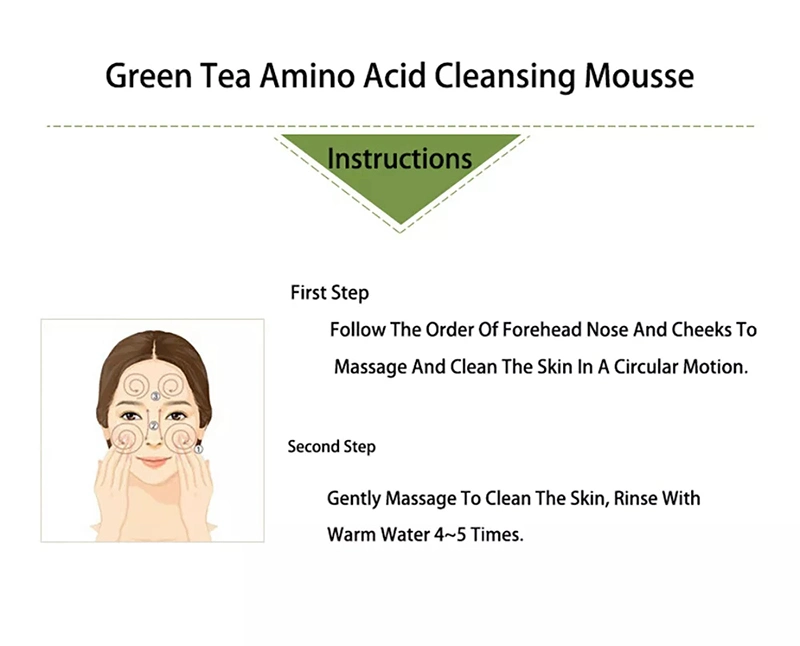 OEM Private Label Green Tea Extract Deep Cleansing Foam Facial Cleanser with Brush Facial Cleansing Mousse Face Wash